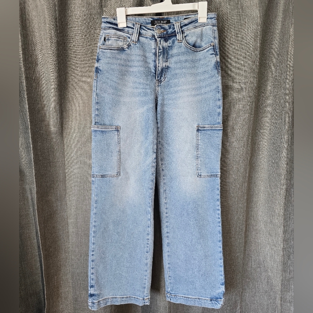 Judy Blue Light Wash High Rise Cargo Wide Leg Jeans JB88924 LT Size 7/28